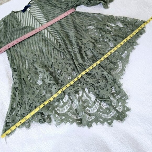 Women's Kimono Cardigan Size Small Olive Green Lace Relaxed Fit Whimsical Flowy - Picture 12 of 14